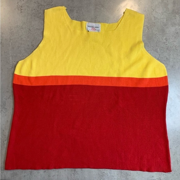 Vintage Sweaters - NWOT Cotton Ginny 100% Cotton Knitted  Colour Block Top, Size L